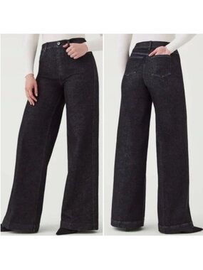 Spanx Wide Leg Black Gray Denim Pull On Hi Rise Trouser Jean Women Medium x 30.5